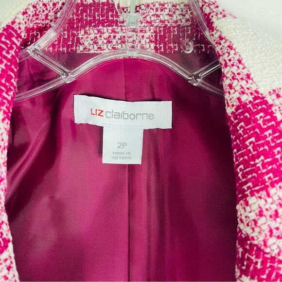 NEW Liz Claiborne pink white check button wool preppy office tweed blazer 2P - Picture 4 of 7